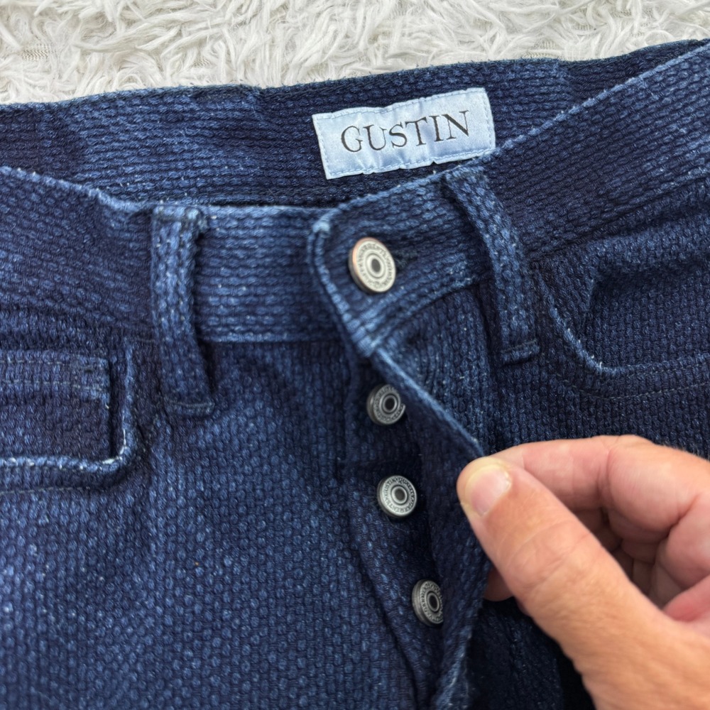 Gustin Pants Mens 31 Blue Monster Sashiko Dobby 5 Pocket Straight Leg 28x30 - Picture 3 of 12